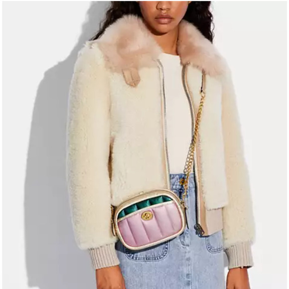 Coach Small Camera Bag With Colorblock Quilting In Gold/Pink Leather NWT C6619 - Picture 6 of 11